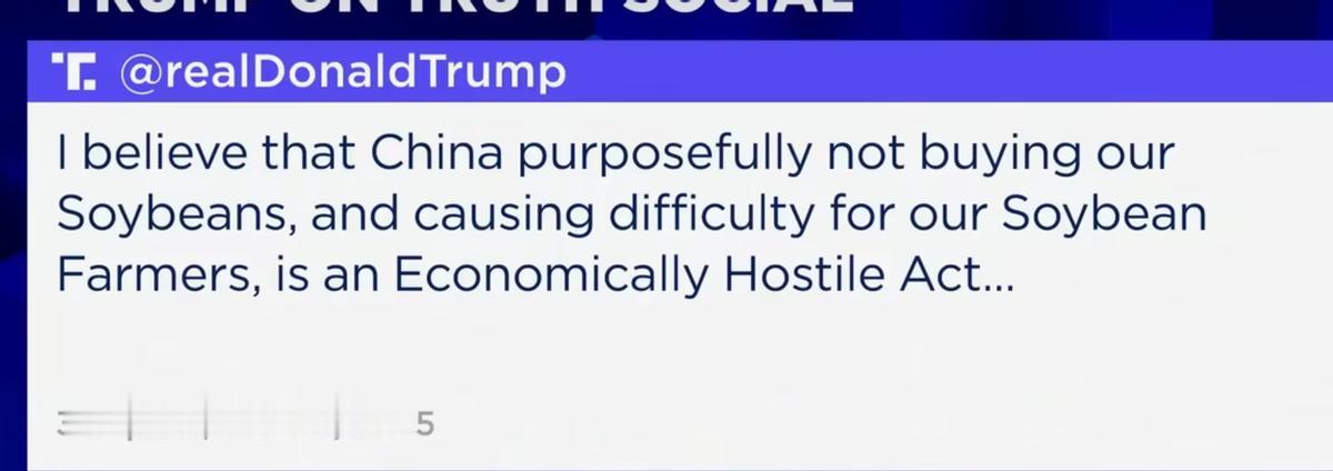 老特刚刚发文，大致意思是说，为了抵制中国的霸权，美国已经决定不再买中国的食用油了