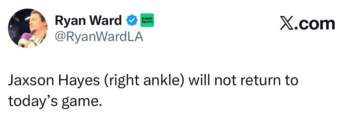 海斯右脚踝受伤，退出比赛！ 