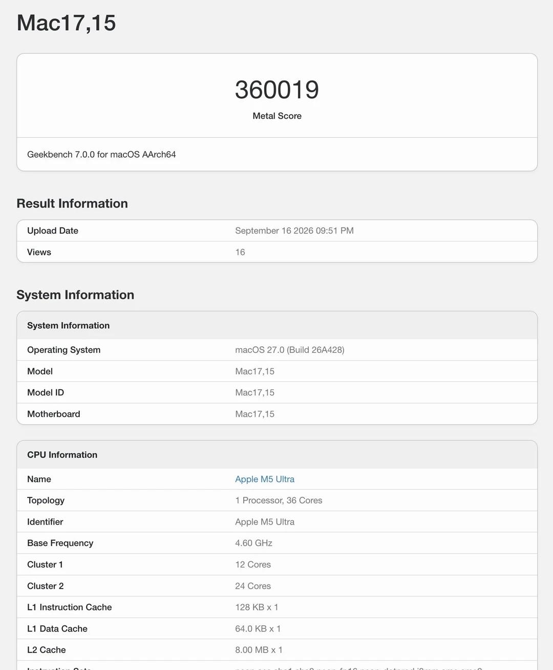 🤯 Apple M5 Ultra 跑分泄露：GPU 居然干翻了 RTX 509