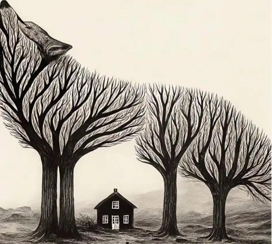 刷到个心理测试，四张图让你先选树、狼、房子、人。

我一眼先点房子，评论区全说选