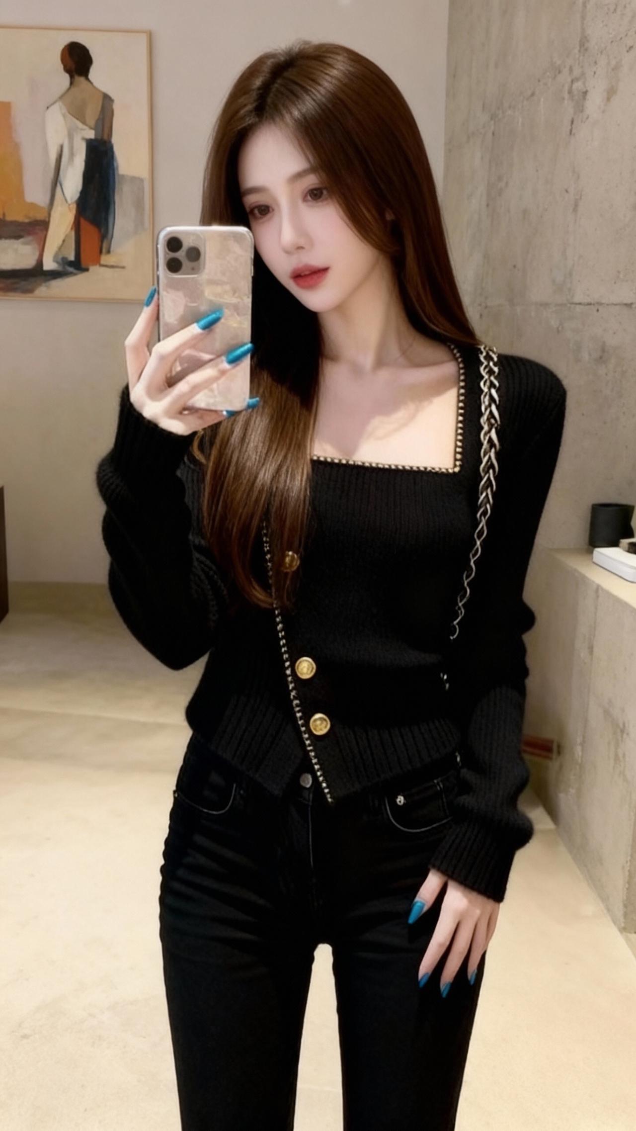 今日穿搭 黑色高级感穿搭 针织衫 抖音推广 今天穿什么
