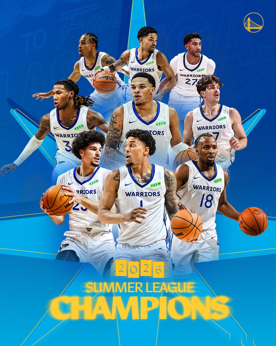 金州勇士 哈哈，我们是冠军！🏆恭喜金州勇士队获得2026NBA夏季联赛冠军！伦