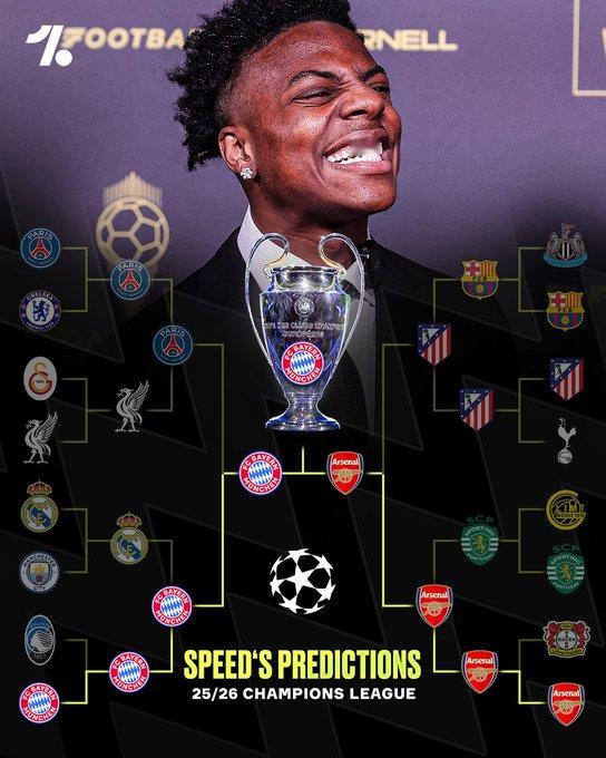 Speed 在十六强赛前就做出了他的欧冠预测，到目前为止他完全猜对了 😳🏆?