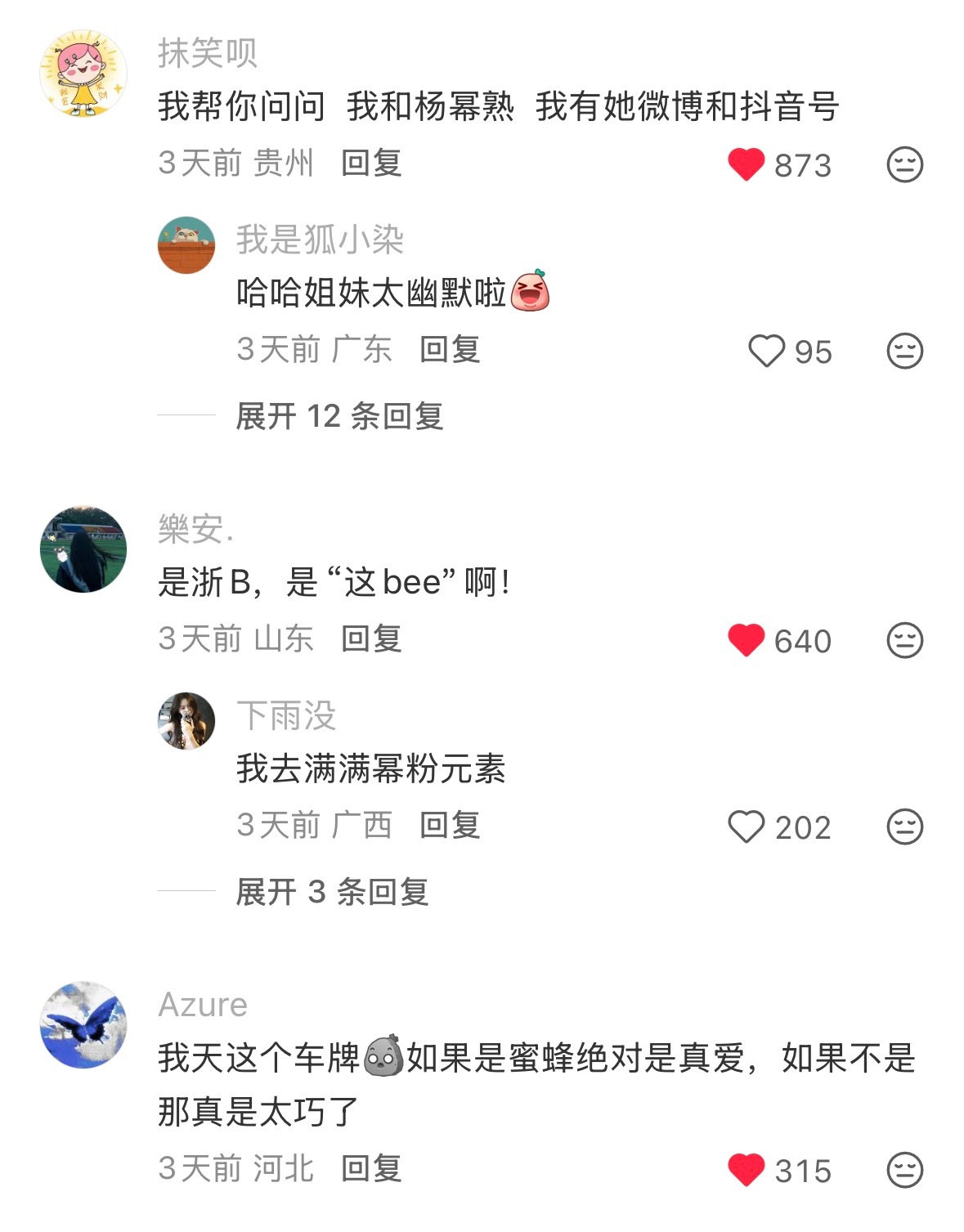 杨幂  我丢，这车牌就是就是我的梦中情牌而且网友说浙B约等于“这bee”啊！
