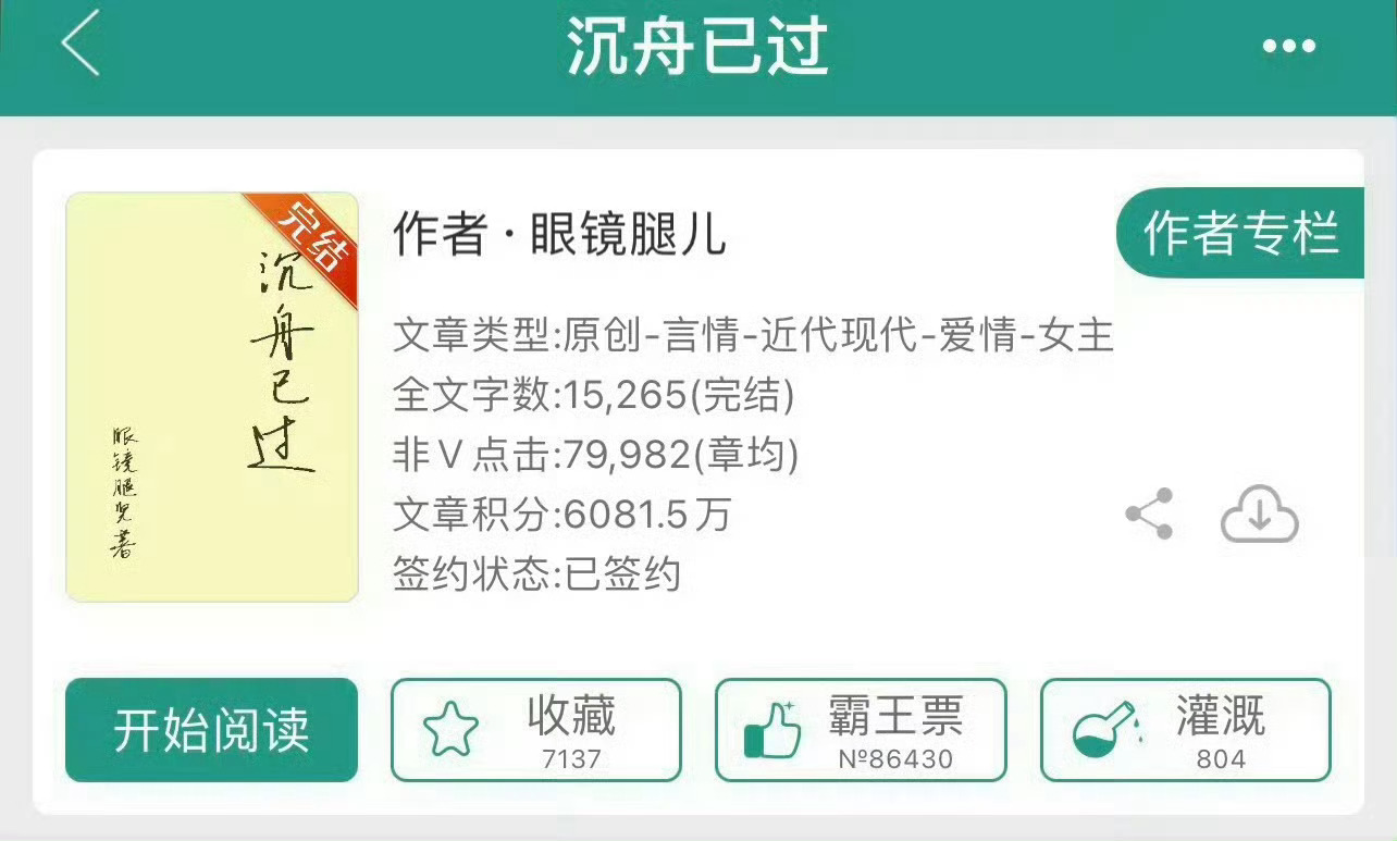 小说推荐：《沉舟已过》 作者:眼镜腿儿简评：洒脱女作词家vs清冷男歌手，暗恋，追