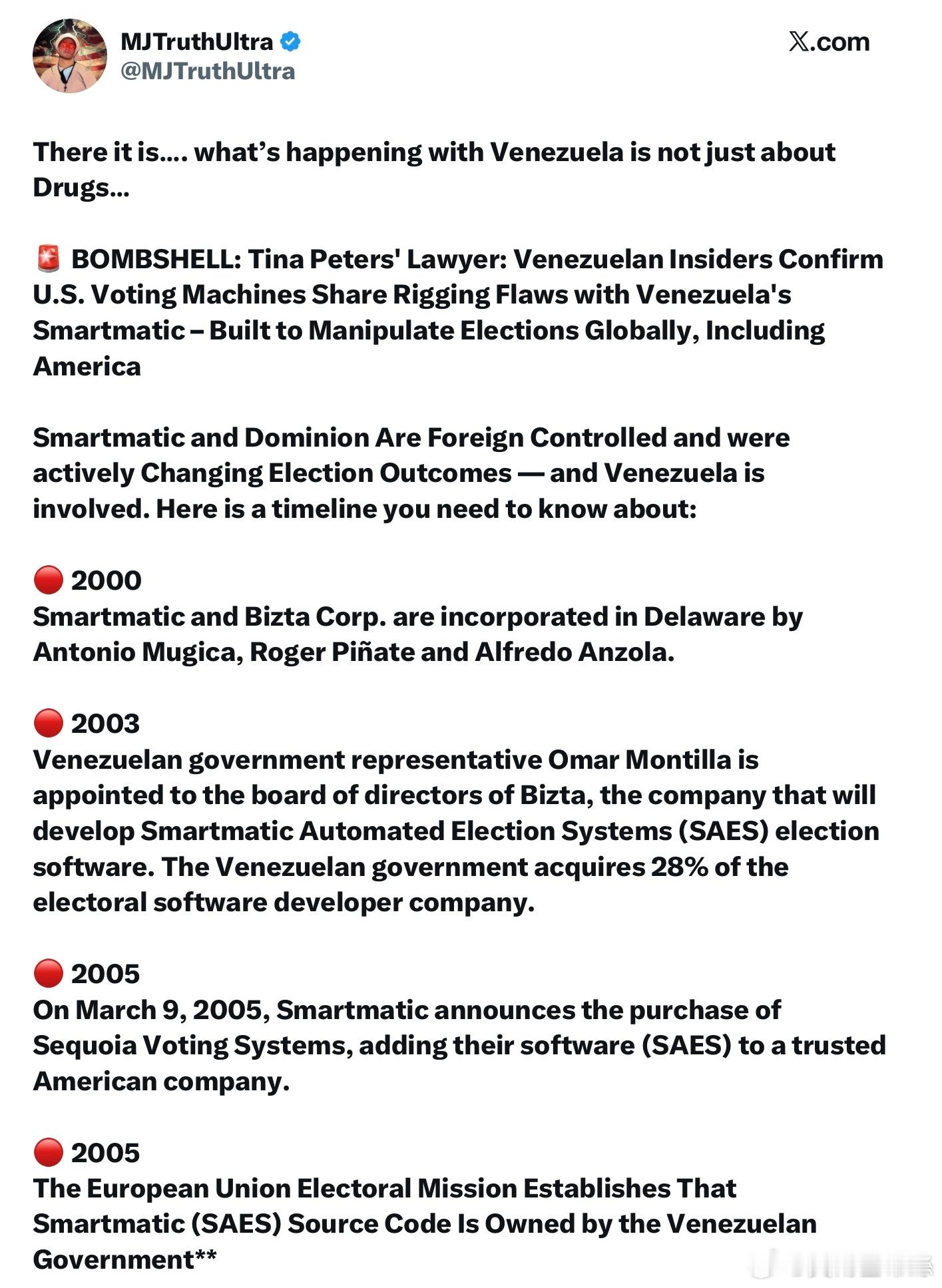 在委內瑞拉發生的事情不僅僅與毒品有關……Tina Peters的律師表示：委內瑞