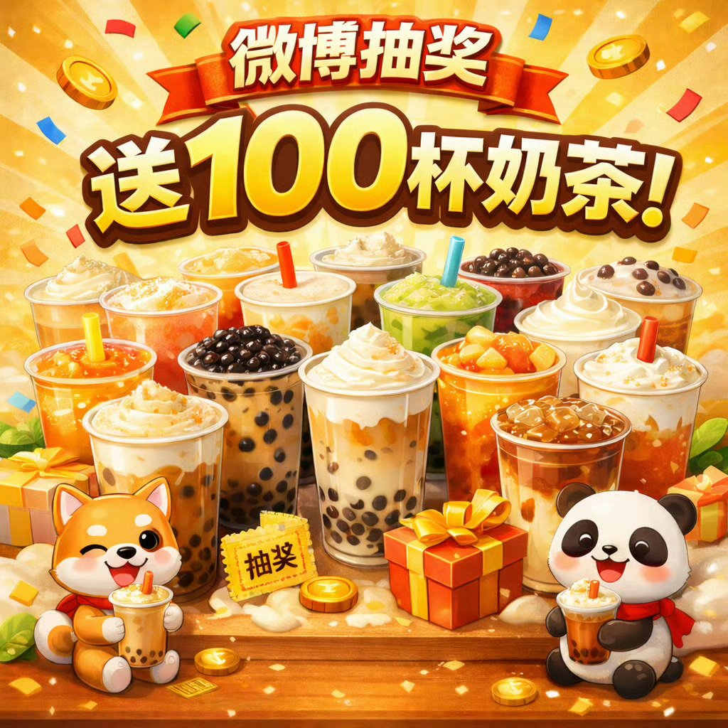 转发参与，不过滤 抽100人请你喝奶茶。  抽奖详情