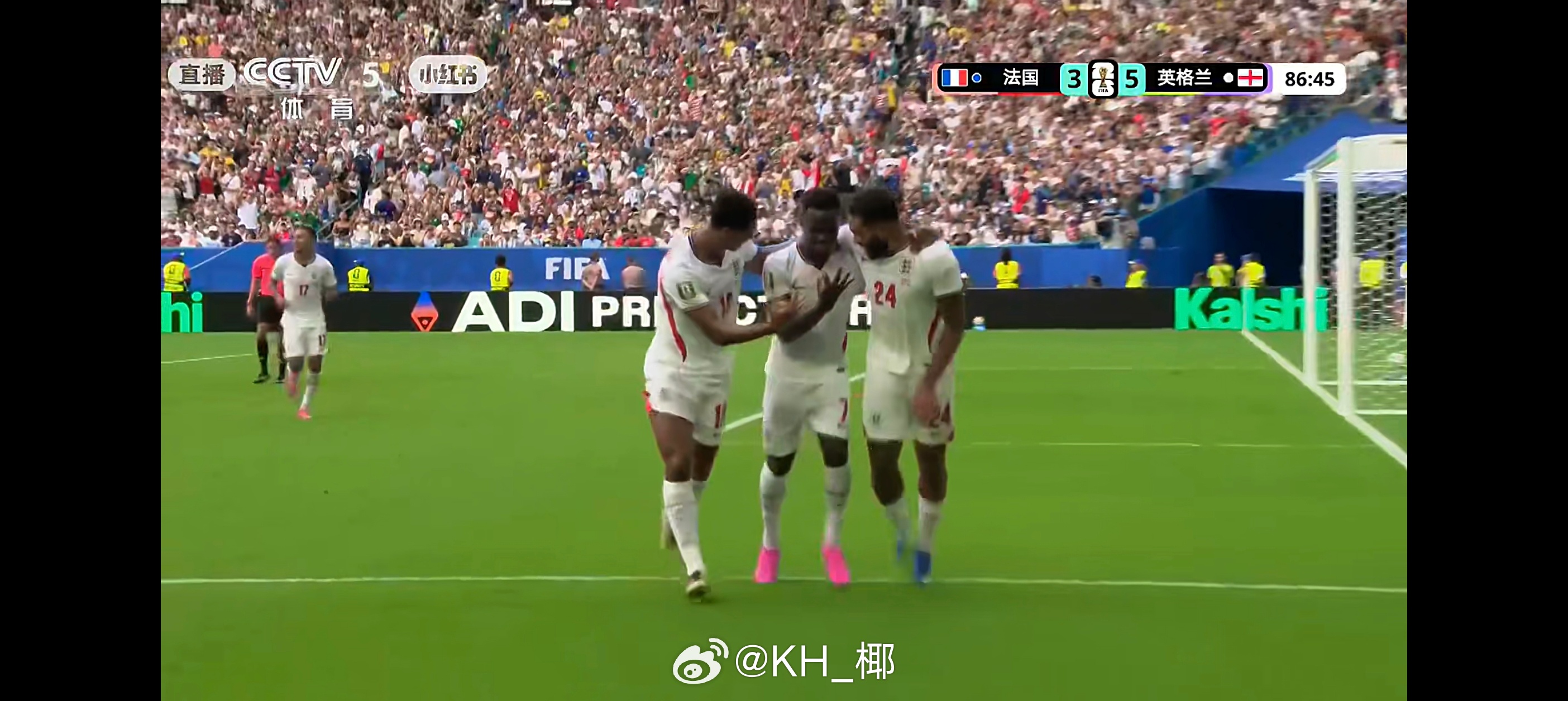 萨卡帽子戏法达成，5-3 英格兰vs法国