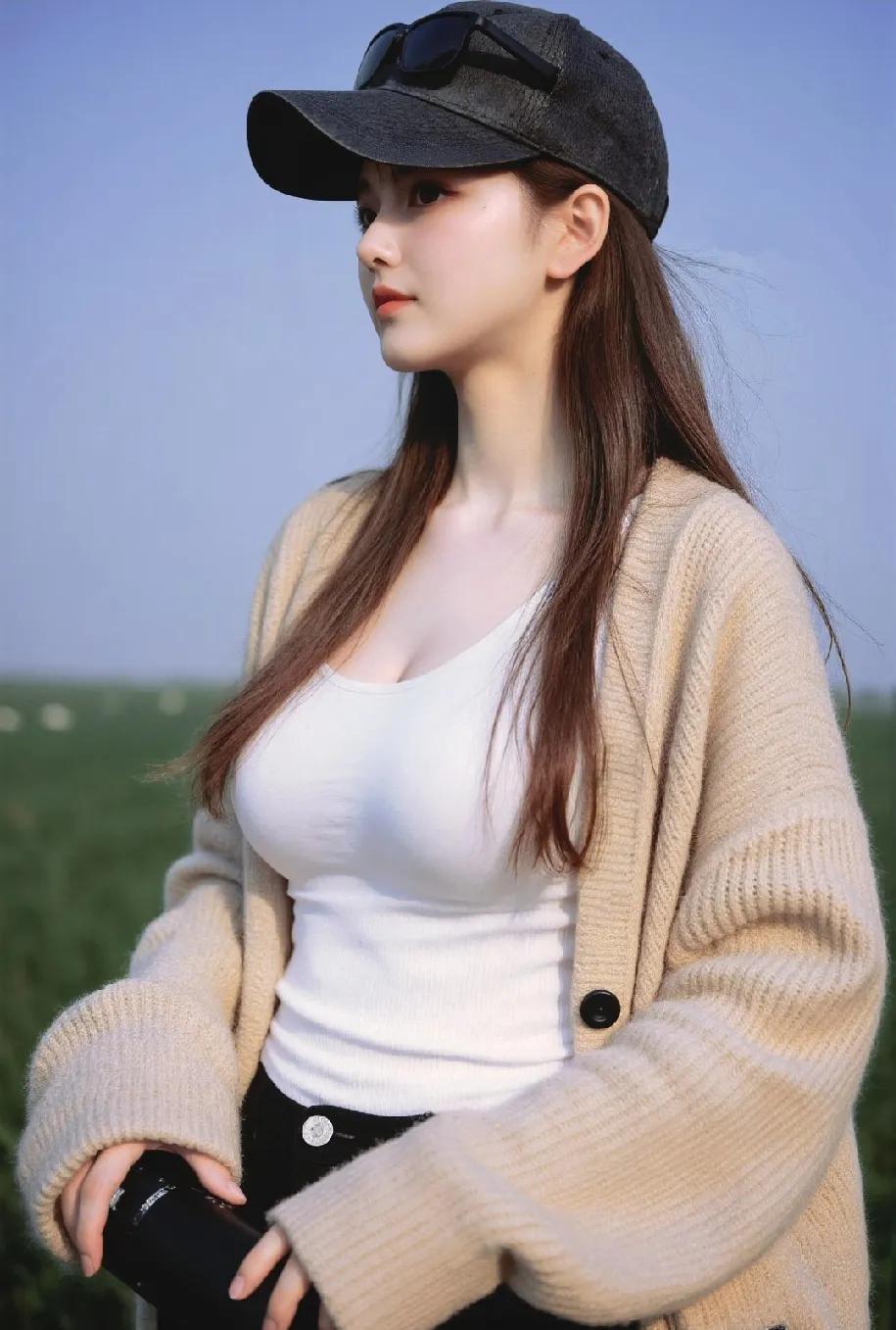 少女感穿搭的精髓，在于那份不加雕琢的随性与自在。就像她，一顶帽子、简约上衣搭配宽