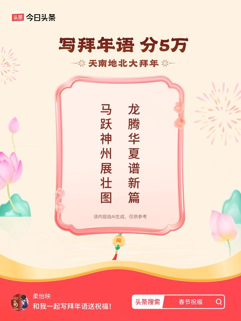 写拜年语送祝福新春拜年送祝福！我的祝福是：“马跃神州展壮图，龙腾华夏谱新篇”！快