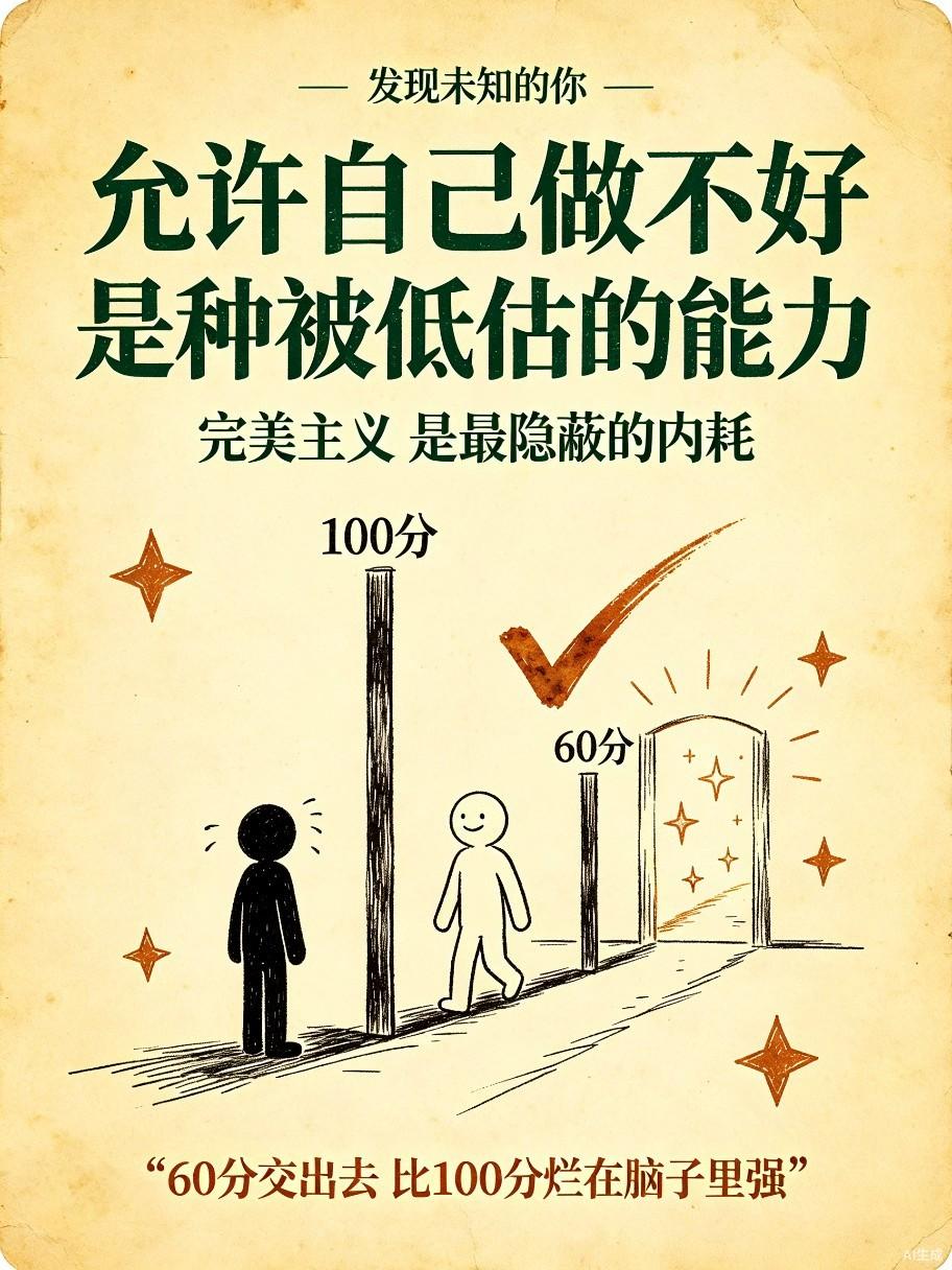 一件事没做到100分，就觉得自己失败了。发个朋友圈要改20遍，做个汇报要演练到失