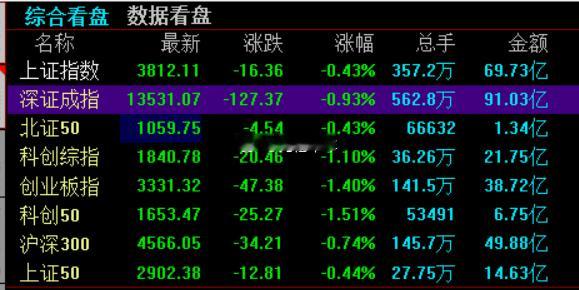 上证指数跌0.43%，深证成指跌0.93%，创业板指跌1.40%。跟不跟棒子，小