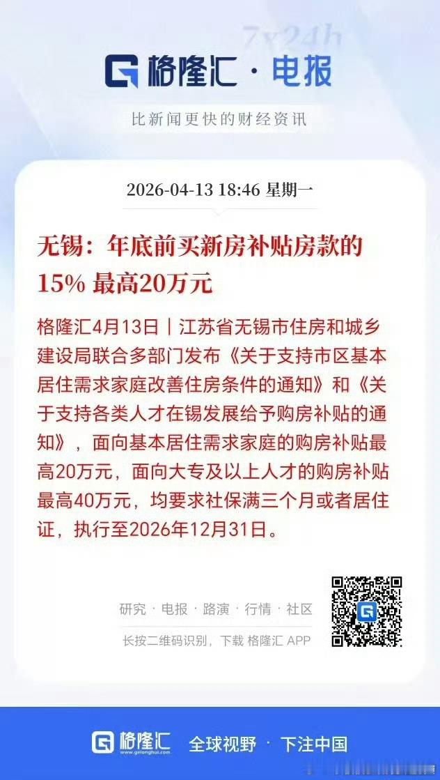 无锡这个购房补贴力度不算小了。 