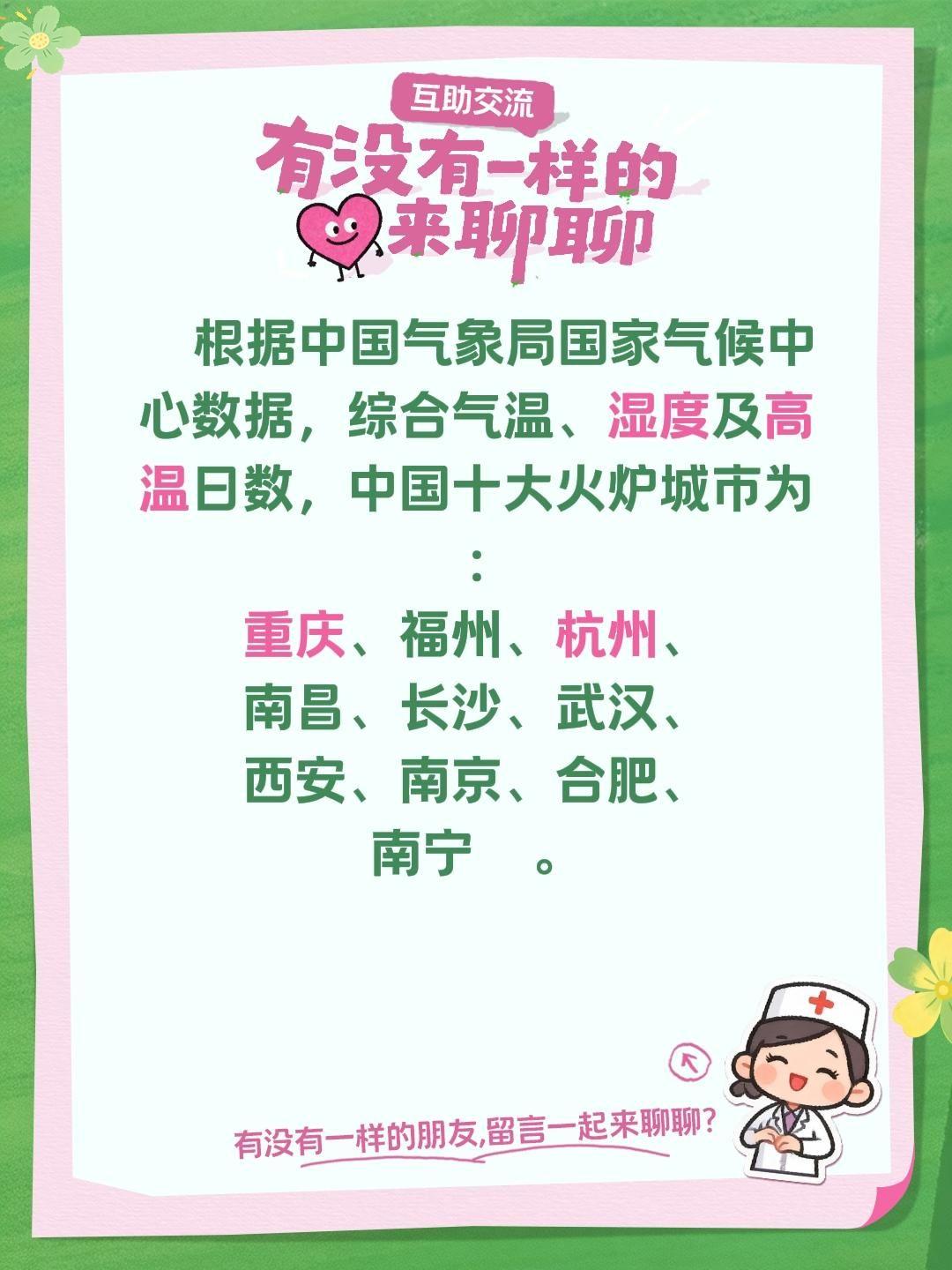 根据中国气象局国家气候中心数据，综合气温、湿度及高温日数，中国十大火炉...