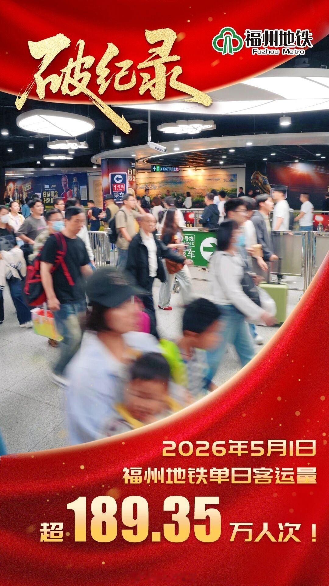 福州地铁资讯【大破纪录！福州地铁单日线网客流再创新高】2026年5月1日，福州地