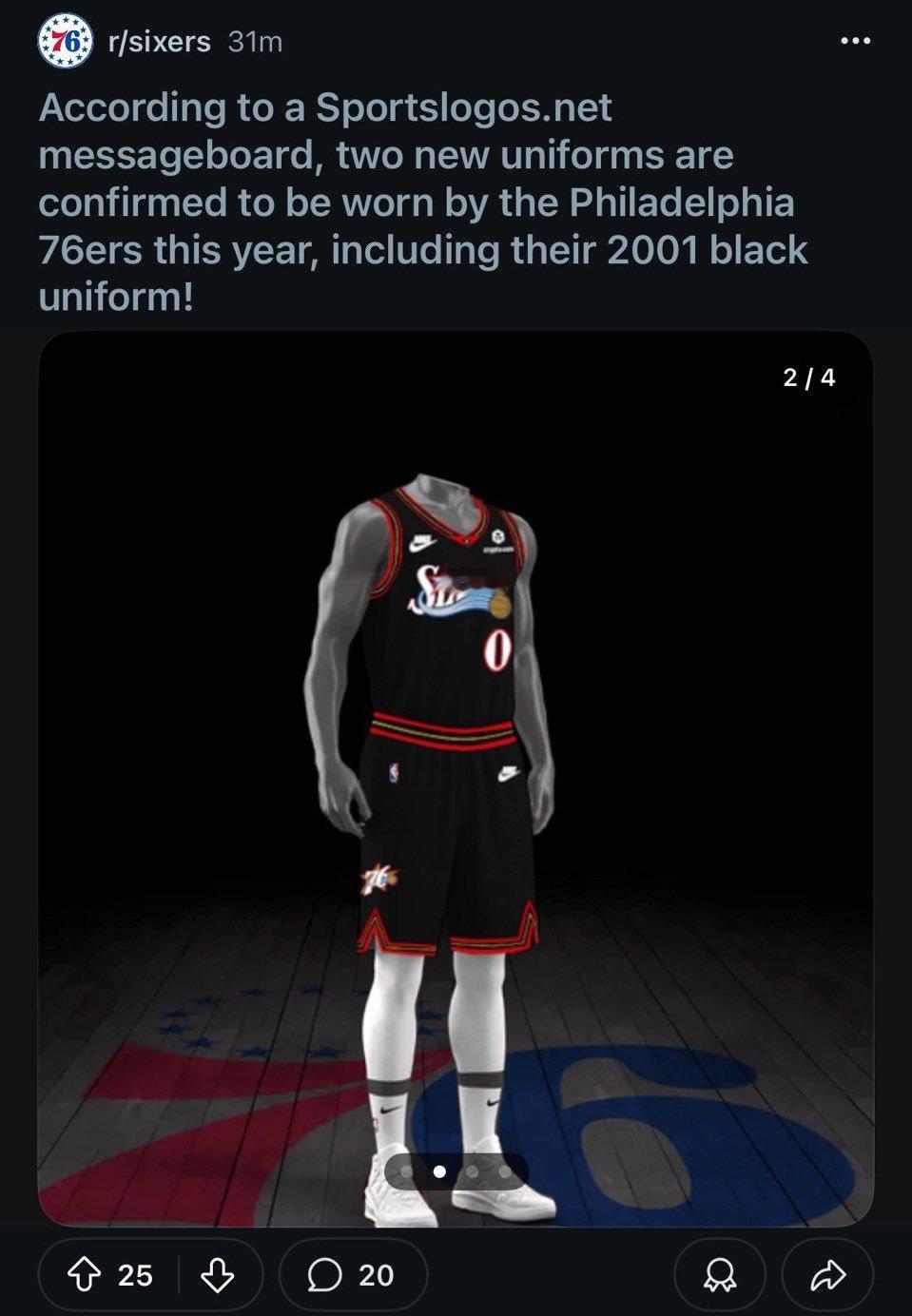 据Sportslogos.net网站的一个留言板消息，下赛季费城76人队确认将采