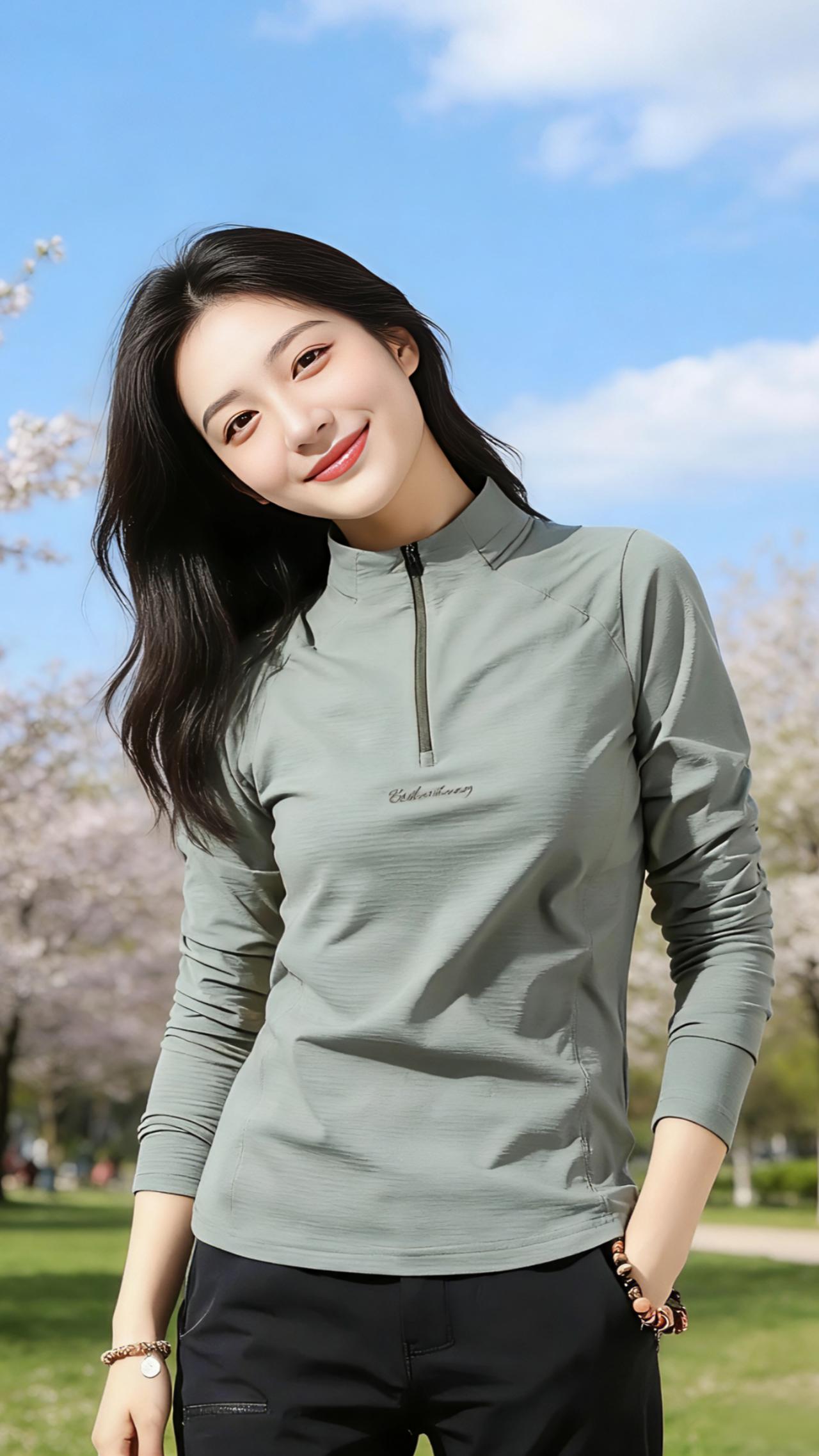 春野信步
 
风是软的，带着新叶与樱花的甜香，漫过公园的小径。
 
浅灰的立领衫