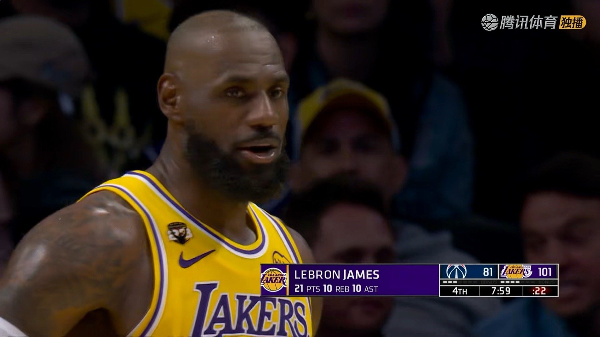 老詹三双到手！21+10+10奇才vs湖人