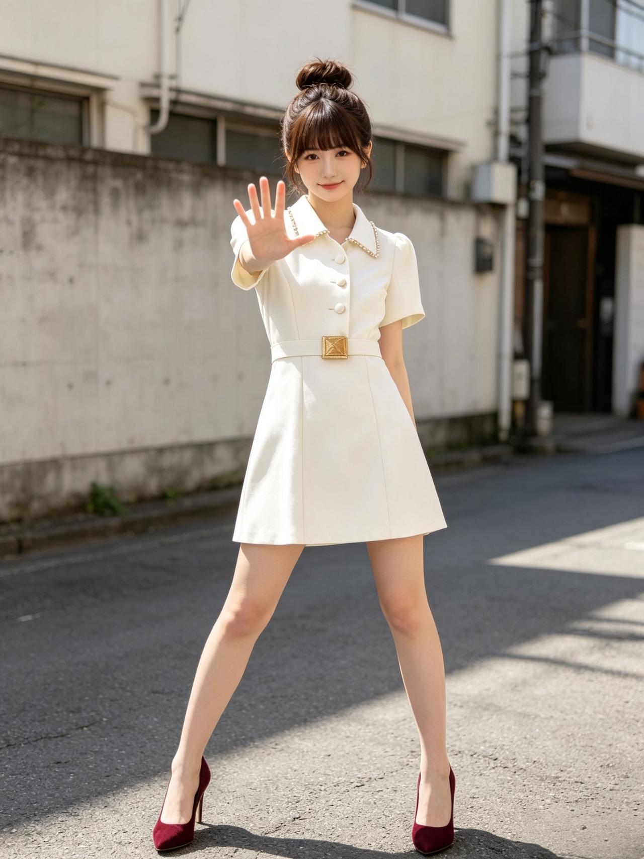 元气少女穿搭指南👗👠，清新白色连衣裙，搭配酒红色高跟鞋，活力满满！上班时尚穿