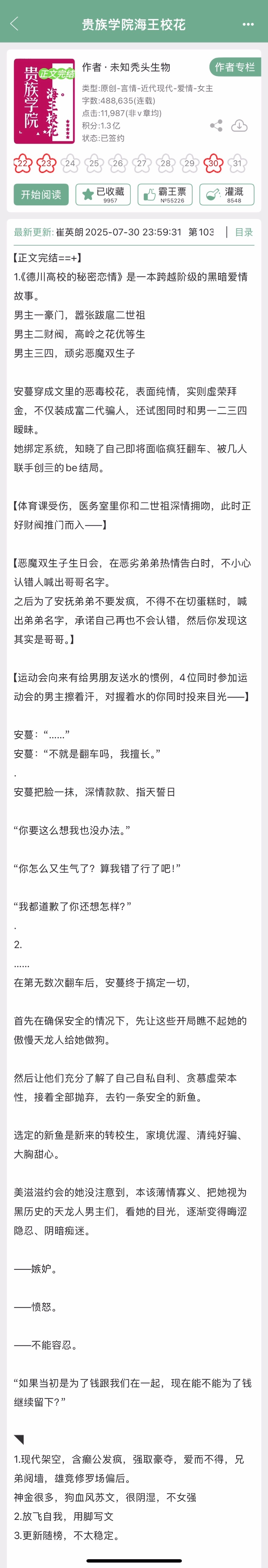 未知秃头生物的《贵族学院海王校花》完结啦！女主的训狗文学，含癫公发疯，强取豪夺，