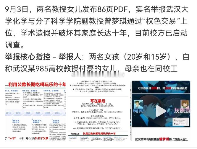 武汉大学 86页PDF 9月3日，两名自称武汉某985高校教授女儿的女孩（分别2
