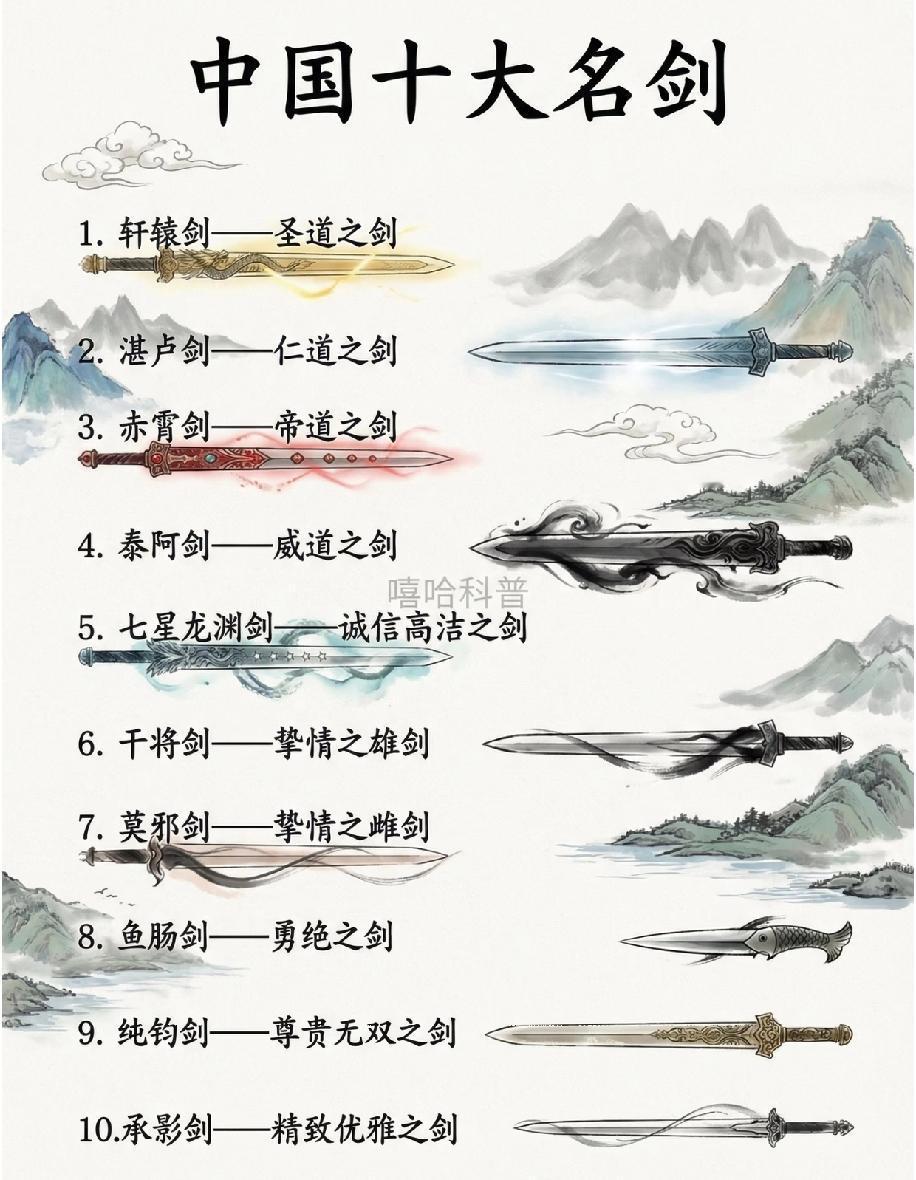 中华上下五千年的历史里，藏着不少极具传奇色彩的名剑，其中最有名的当属中国十大名剑