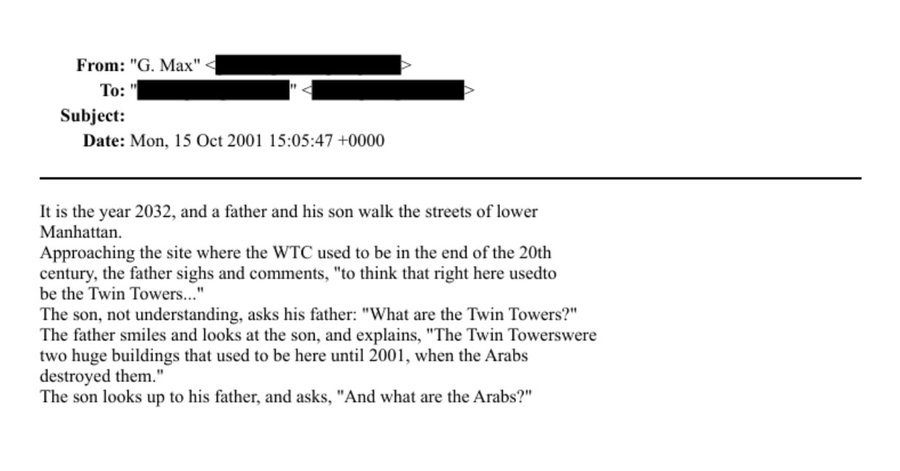 2001 年 10 月 15 日，也就是 9/11 袭击事件发生一个多月后，吉斯