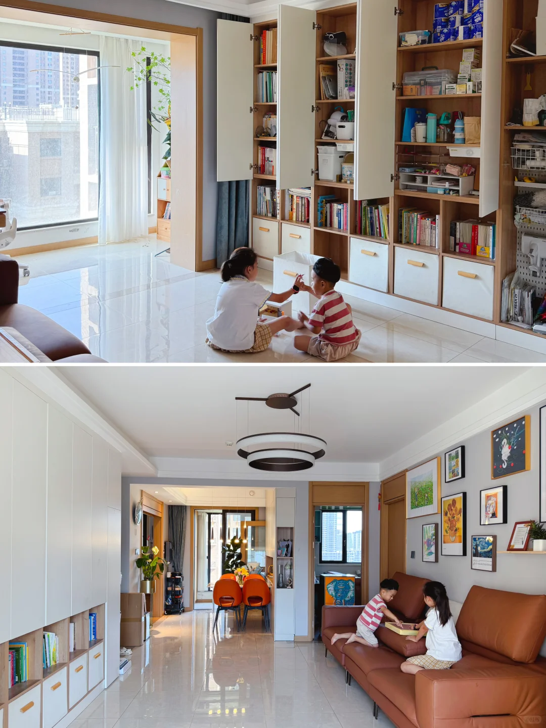 二胎，没电视，但有实用的沙发和超薄满墙柜💯