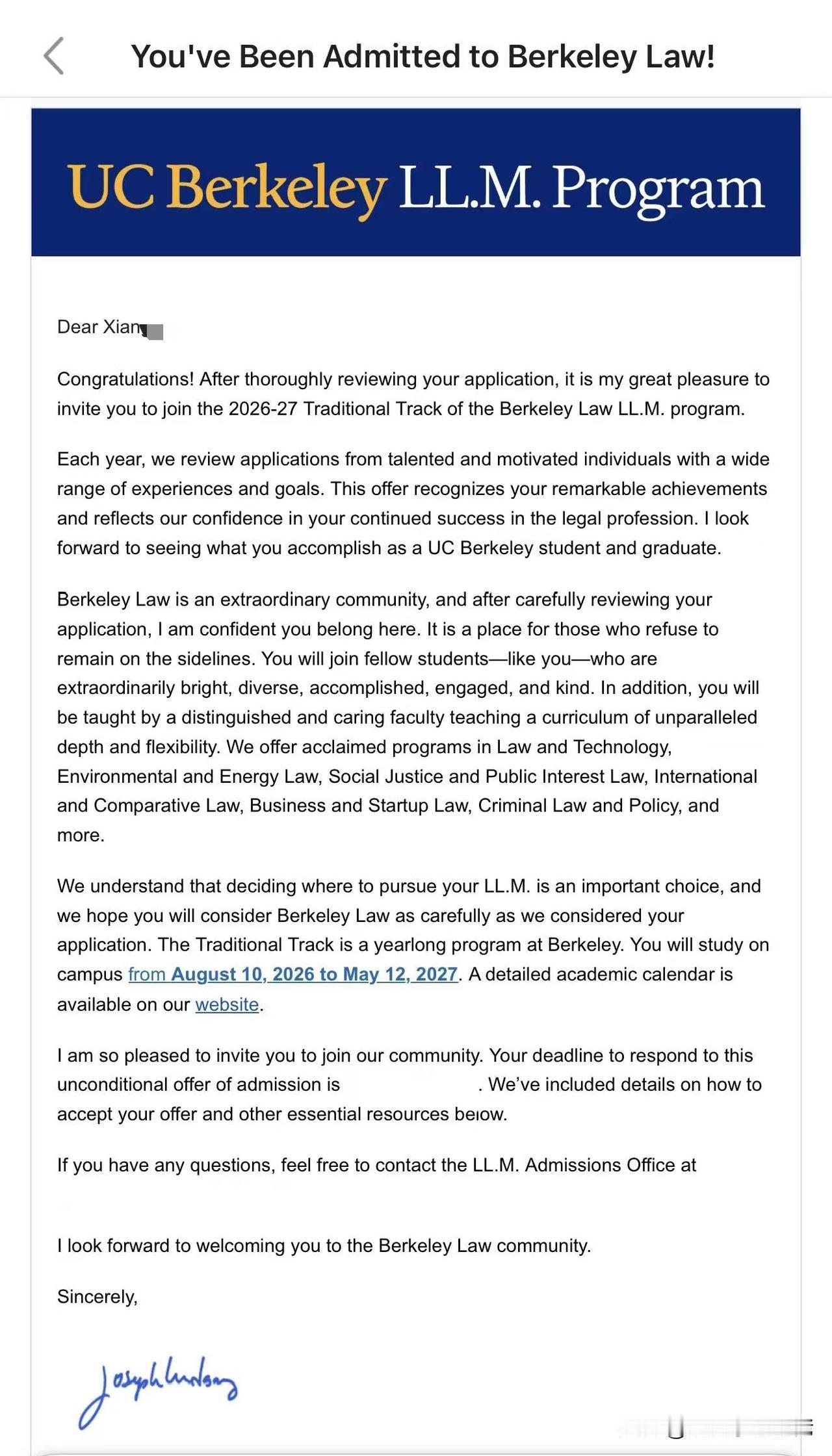 四年前亲手送入澳门科技大学法学院，来自兰州的李同学不负韶华，继上月底收到剑桥大学