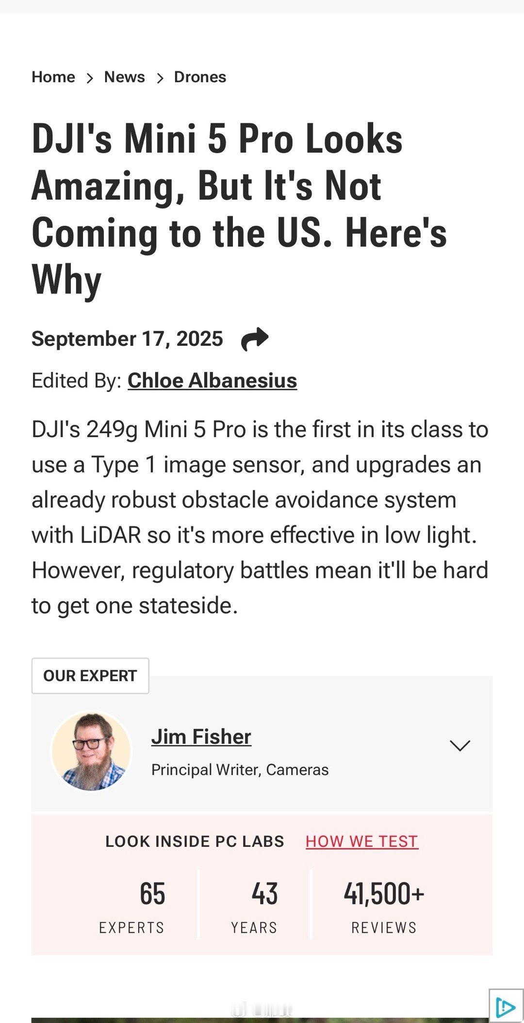 因为监管问题，继Mavic 4 Pro之后，DJI新款无人机Mini 5 Pro