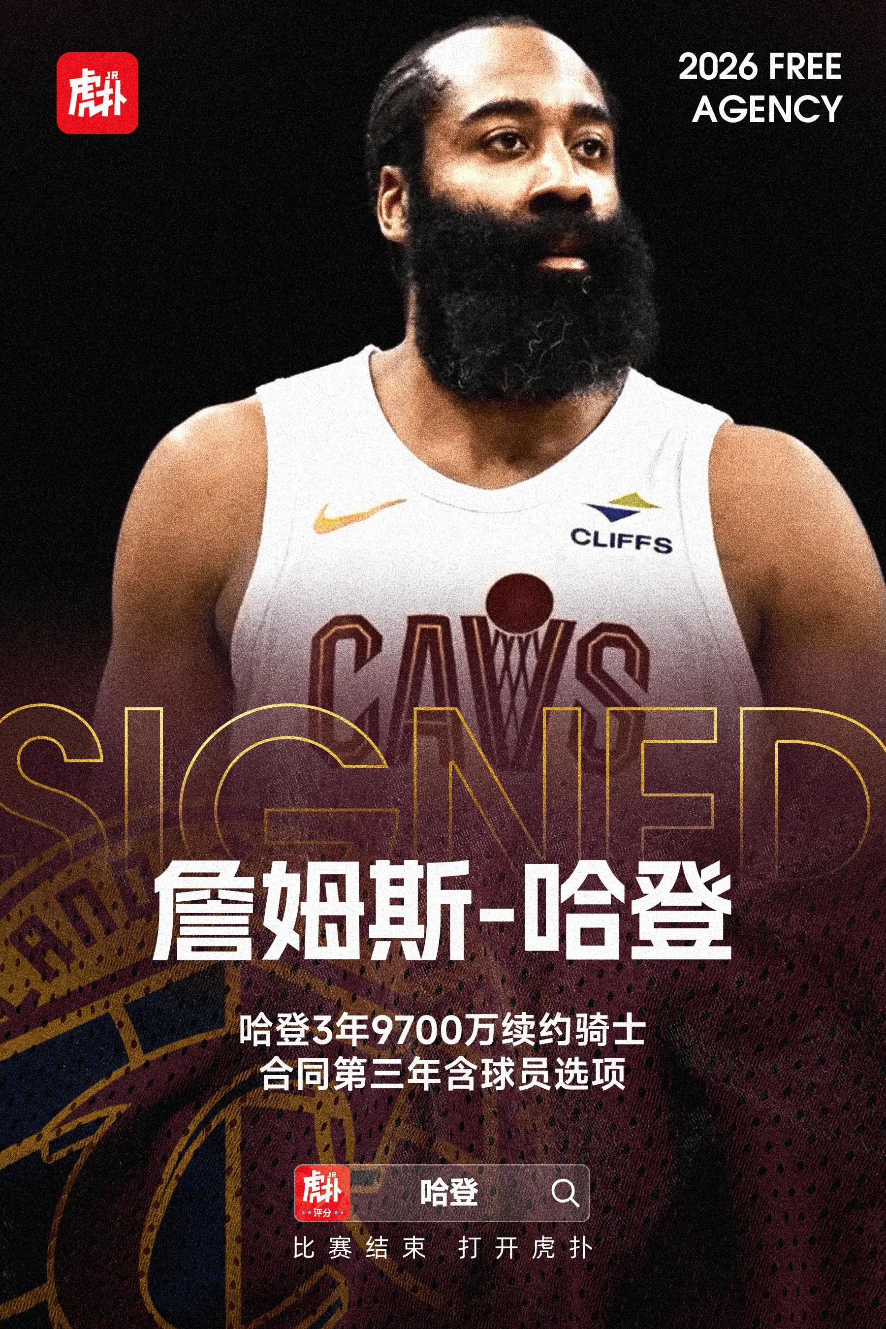哈登3年9700万续约骑士，成为NBA历史上第4位生涯总薪资突破5亿美元大关的球