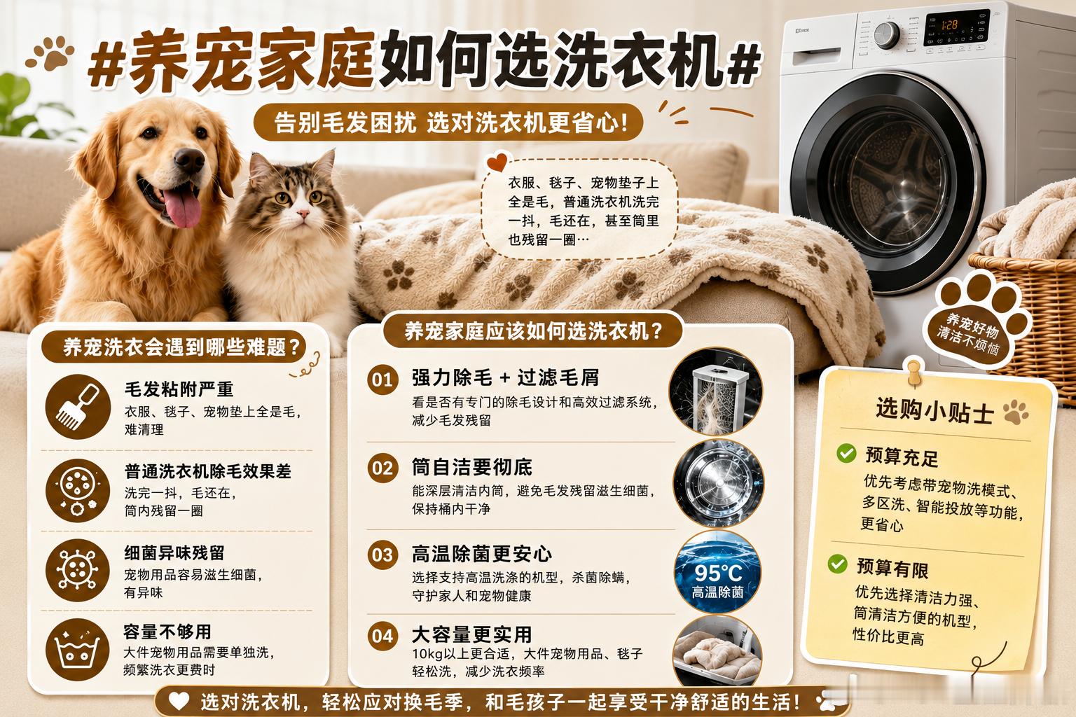 养宠之后才知道，洗衣服最头疼的不是脏，而是毛衣服、沙发毯、宠物垫子上全都粘得死死