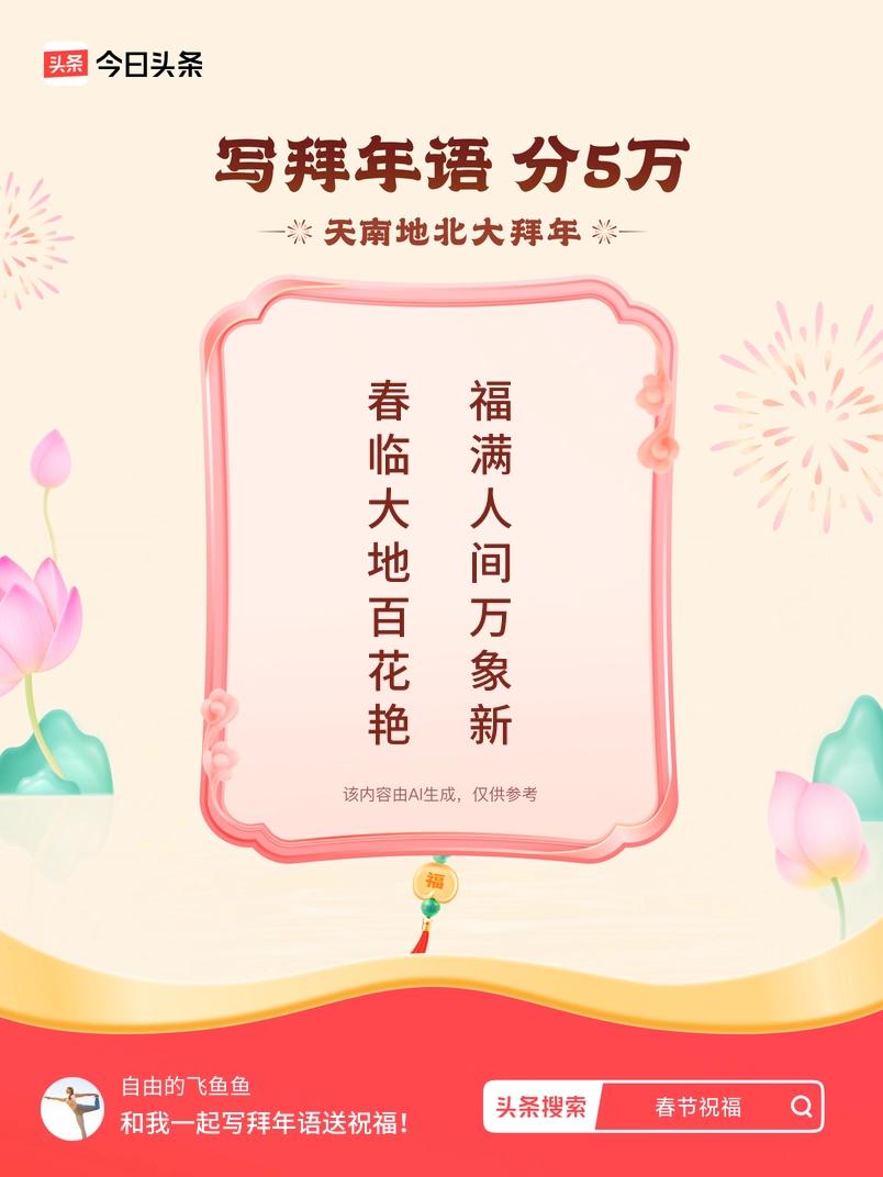 写拜年语送祝福新春拜年送祝福！我的祝福是：“春临大地百花艳，福满人间万象新”！快