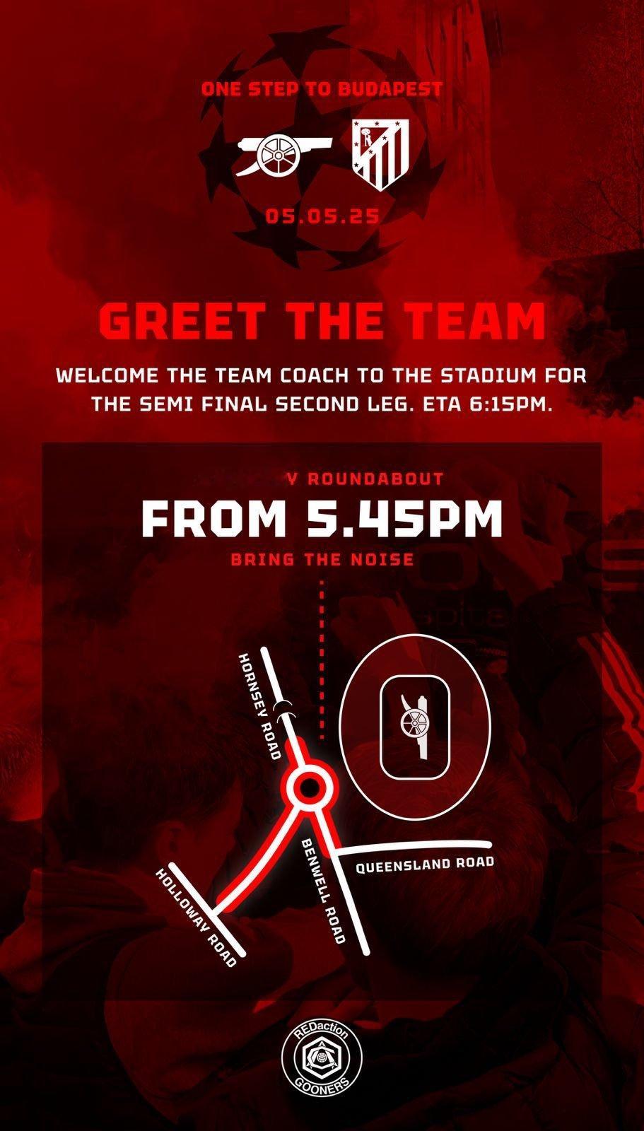 枪迷组织REDactionAFC：“迎接球队大巴”活动——次回合5月5日(周二)