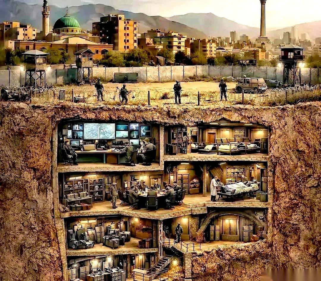 一张画，最近在中东传疯了。
画上，地面城市静悄悄，底下却被彻底掏空。最顶上那位老