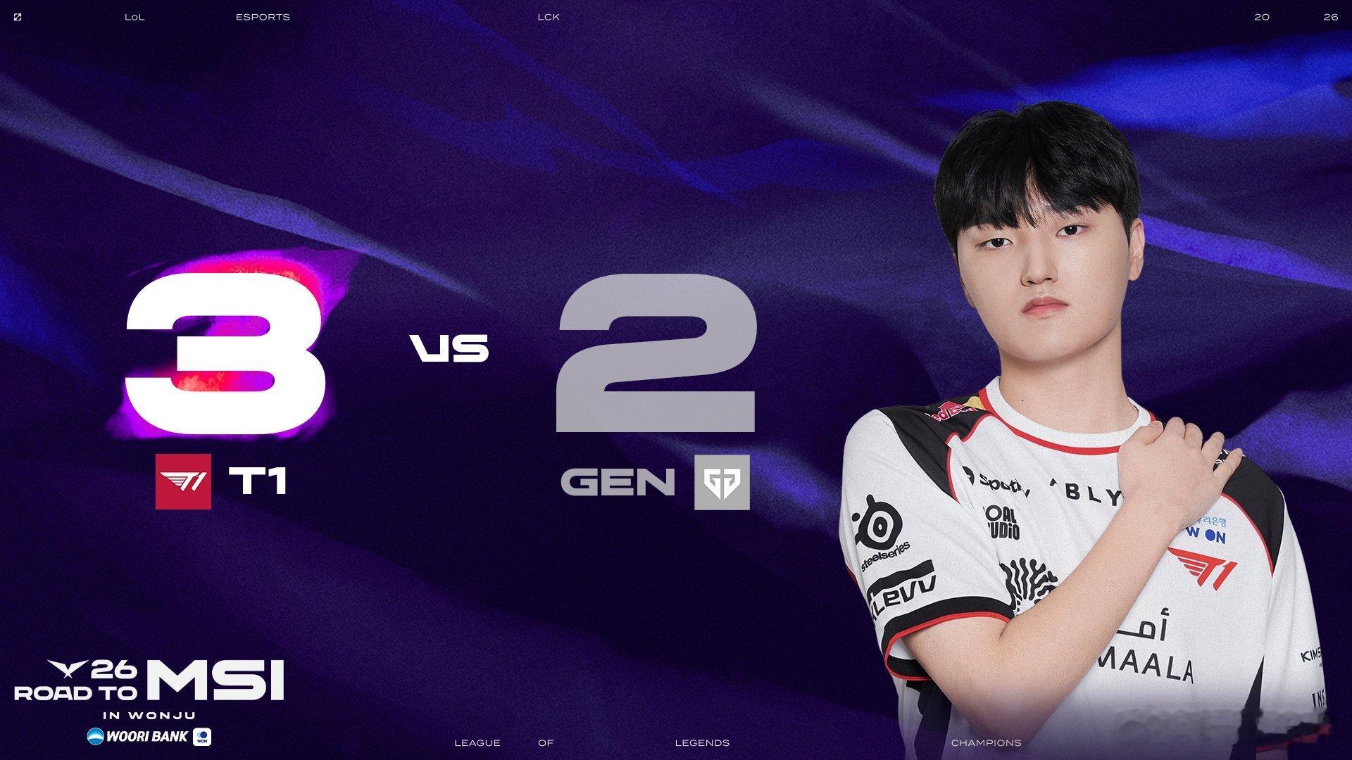 T1 3-2 GEN本场比赛的POM给到了Peyz！Faker九进MSIKeri