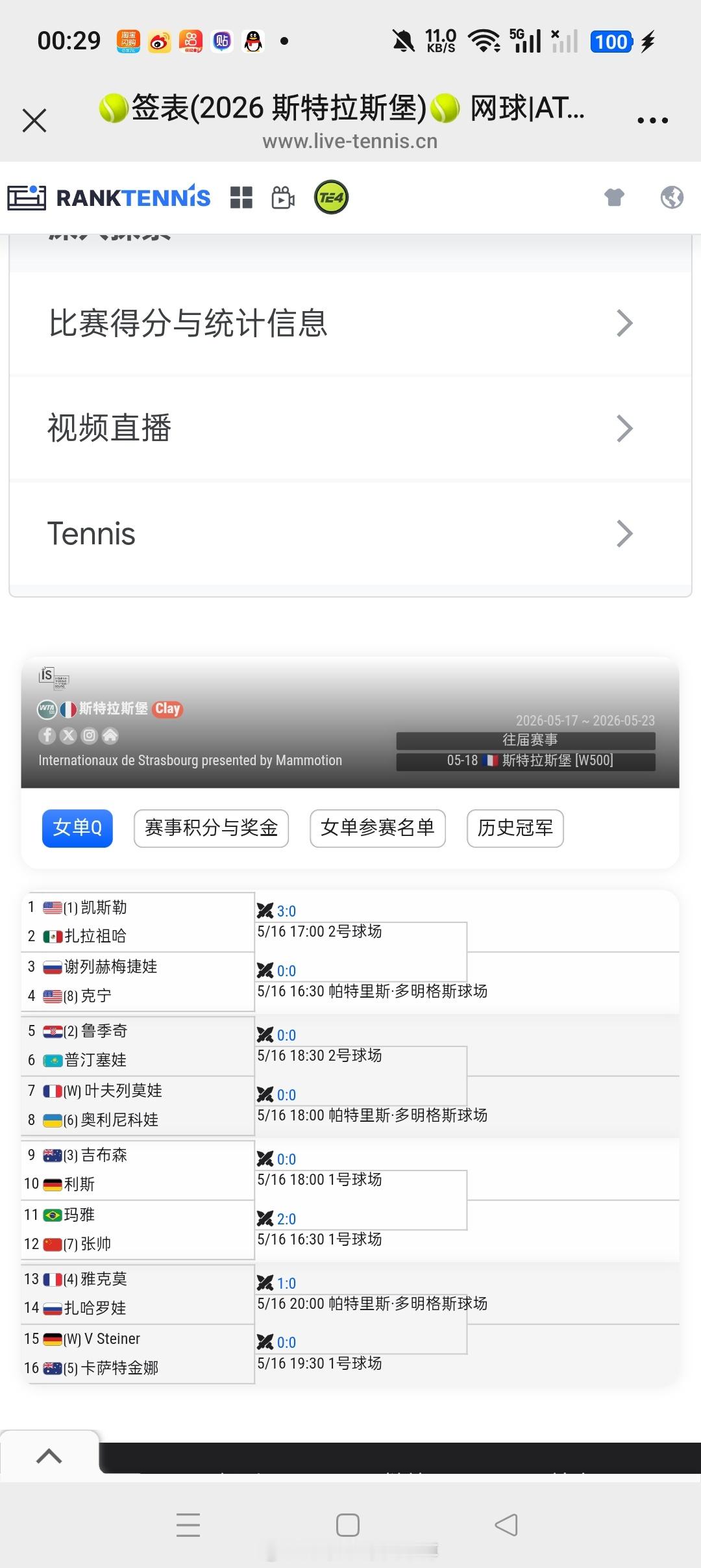 小花小草资讯 【斯特拉斯堡WTA500】女单资格赛签表🇨🇳张帅vs🇧🇷玛