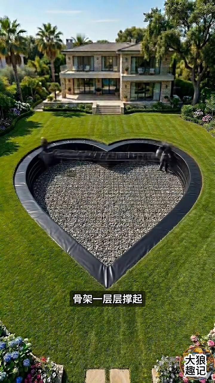 杂草地变庭院。
大狼趣记。
这是我见过最有创意的爱心泳池，从画下心形线条那一刻起