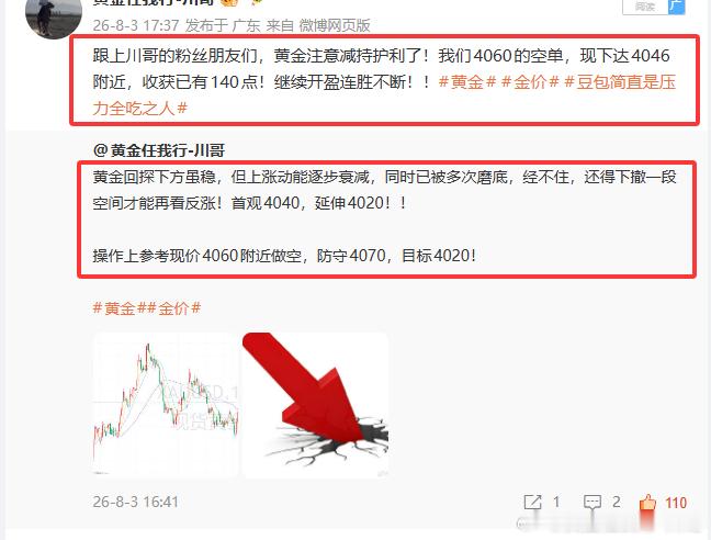 川哥实盘何兄弟，黄金再度收米近8千U 午间黄金分享4060的空单再度斩利，通知减