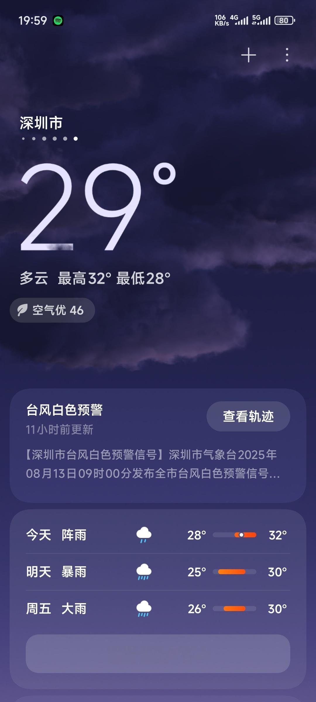 小米澎湃OS2 新版“天气”（ver 16.0.7.8）新增支持台风轨迹。 ​​