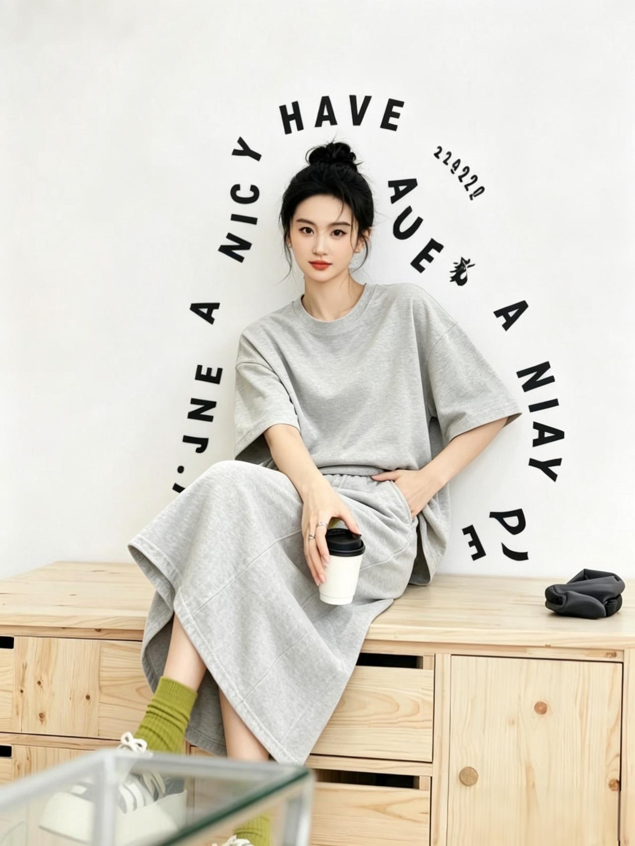 同款T恤满分穿搭灰色连衣裙搭配 灰色系 t恤t恤