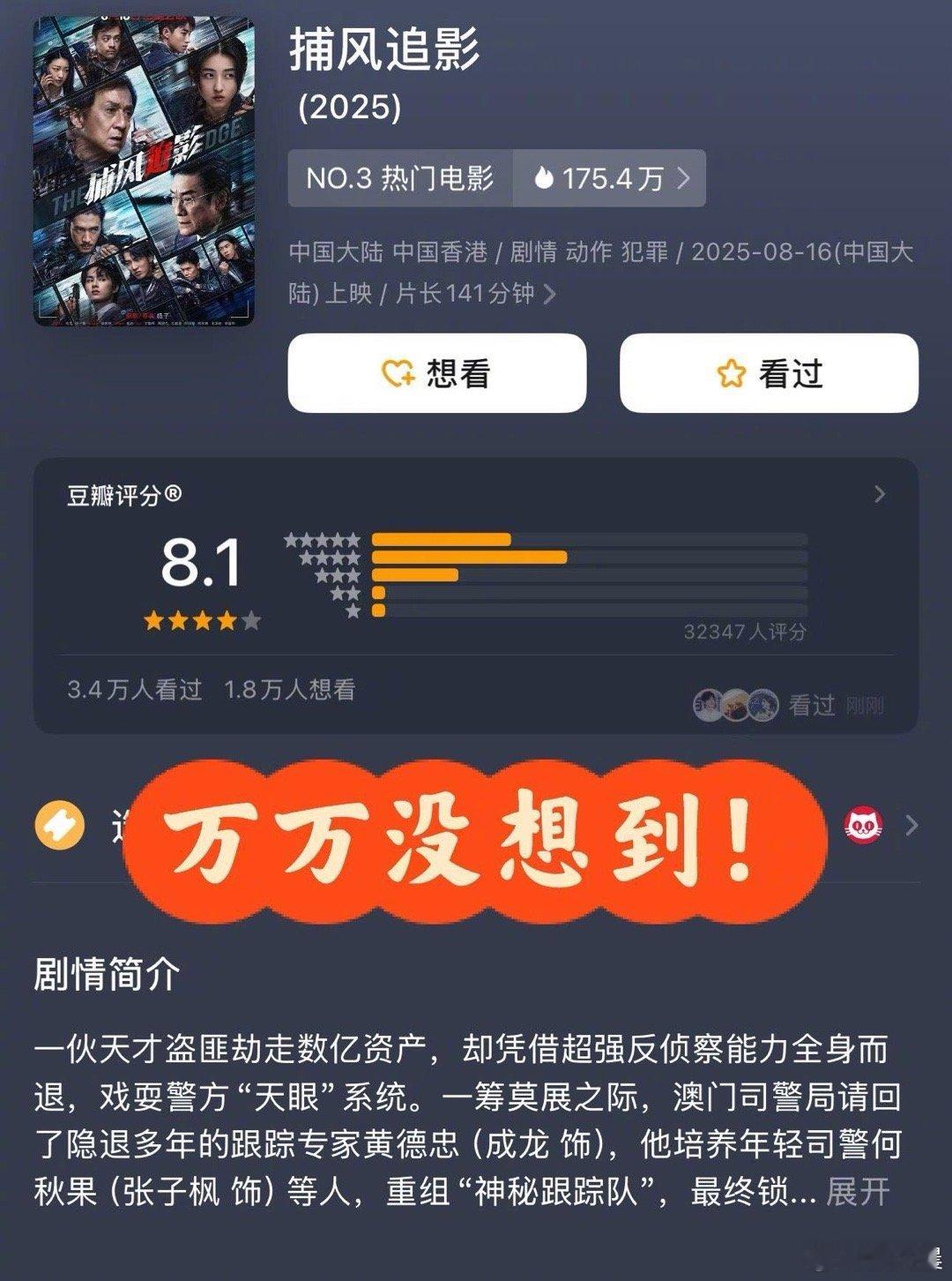 暑期档最后一部能撑场子的电影 说《捕风追影》撑不起暑期档收官？看看8.1分口碑和