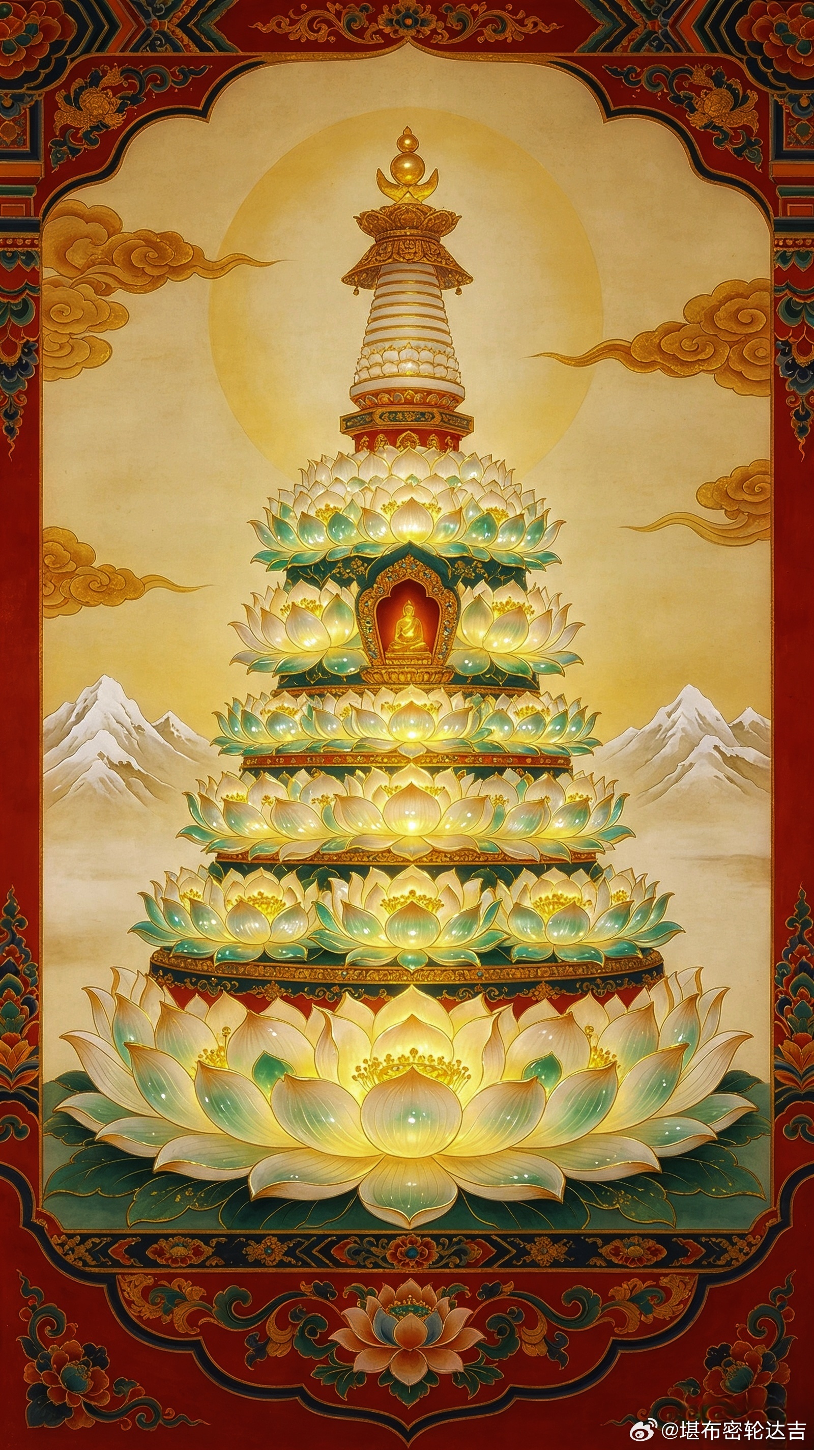 举目瞻望，恒忆上师三宝，乃今生来世一切善福吉祥之源；垂眼观照有情，人畜含灵，悉是