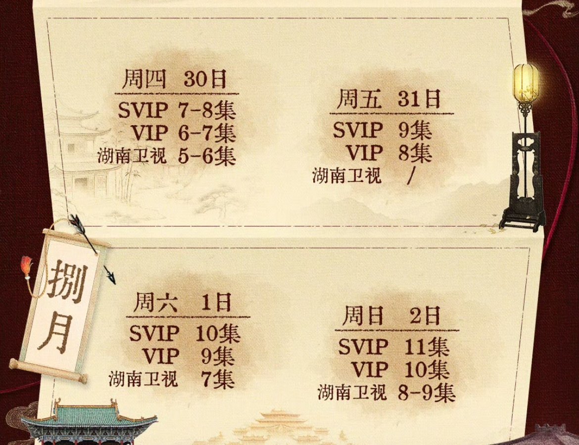 这是周末三天的御廷谣追更日历！网播每天1集，湖南卫视明后天可以看，这三天正好有空