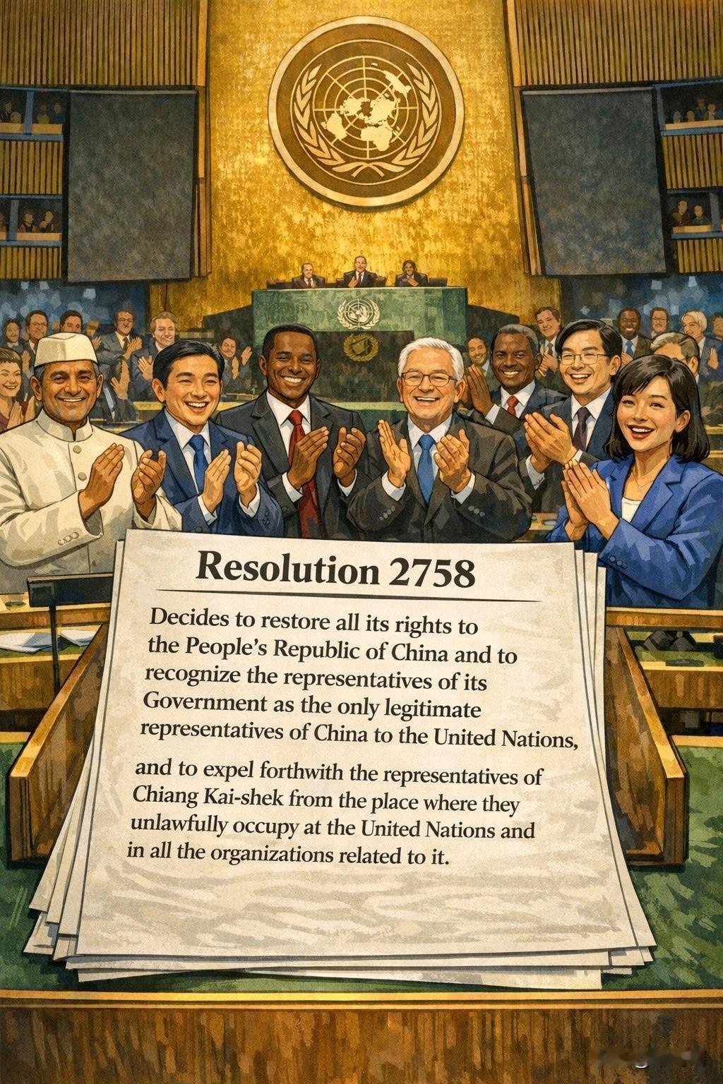 🔹 1971年10月25日，联合国大会第二十六届会议通过了第2758号决议，明