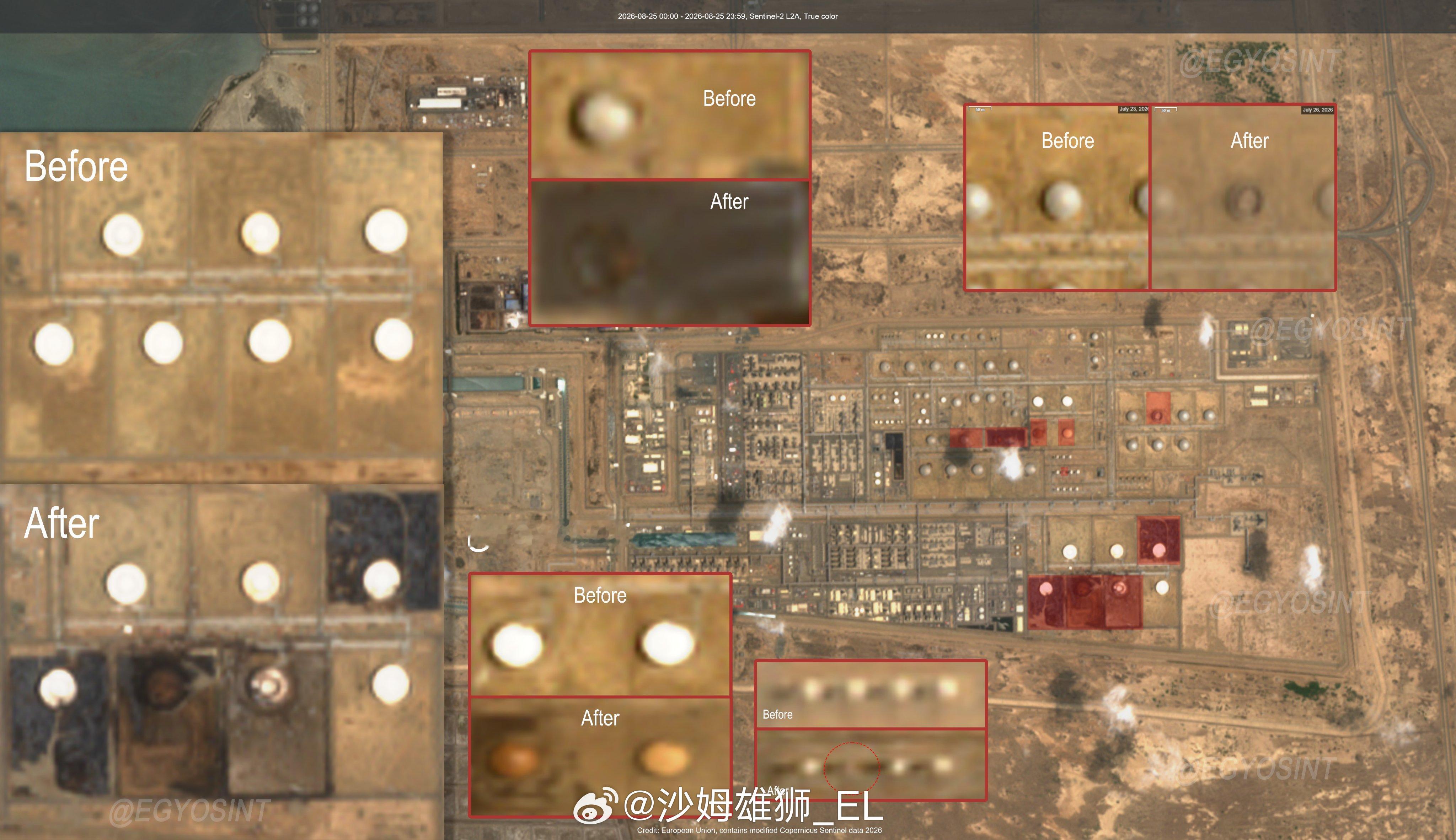 低分辨率卫星图像显示，沙特阿拉伯阿美石油公司的吉赞炼油厂自七月份以来前后已有10