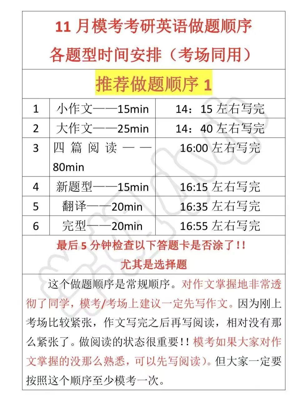 11月考研英语模考做题顺序和时间分配！