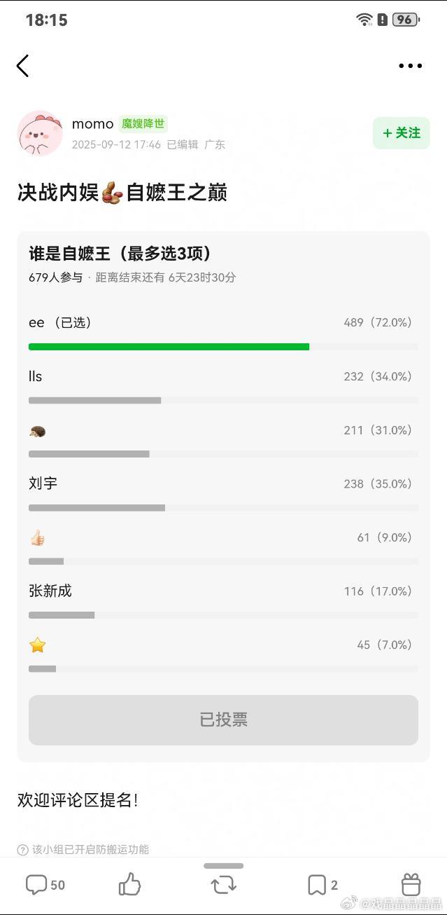 豆瓣酱在选自嬷之王，目前top领先优势明显啊[偷乐] ​​​