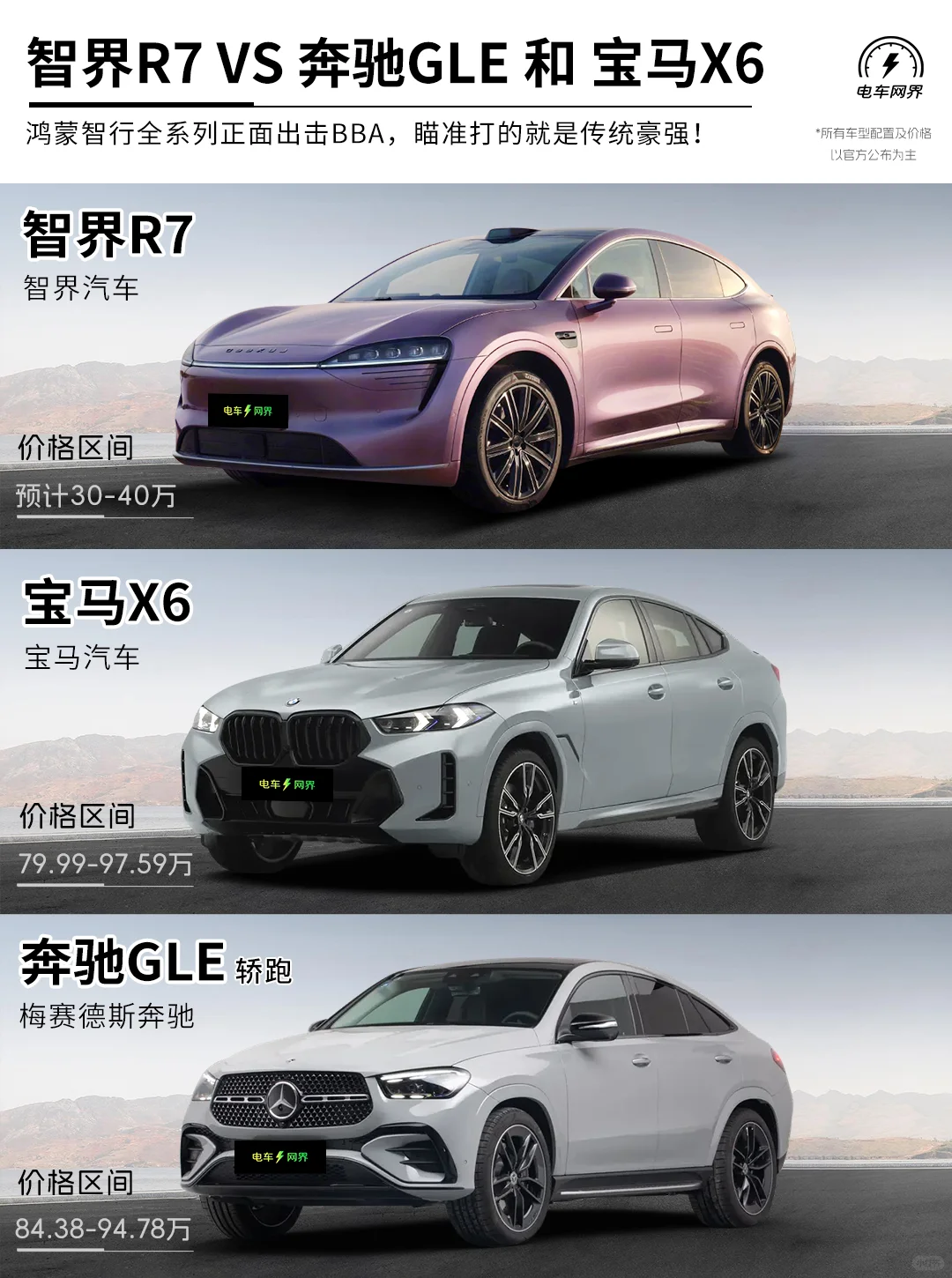 智界R7 VS 宝马X6 奔驰GLE轿跑