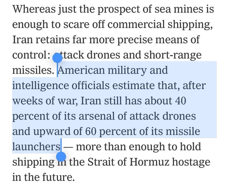 美国情报部门对《纽约时报》表示 - 伊朗仍有至少 60% 的导弹发射器以及 40